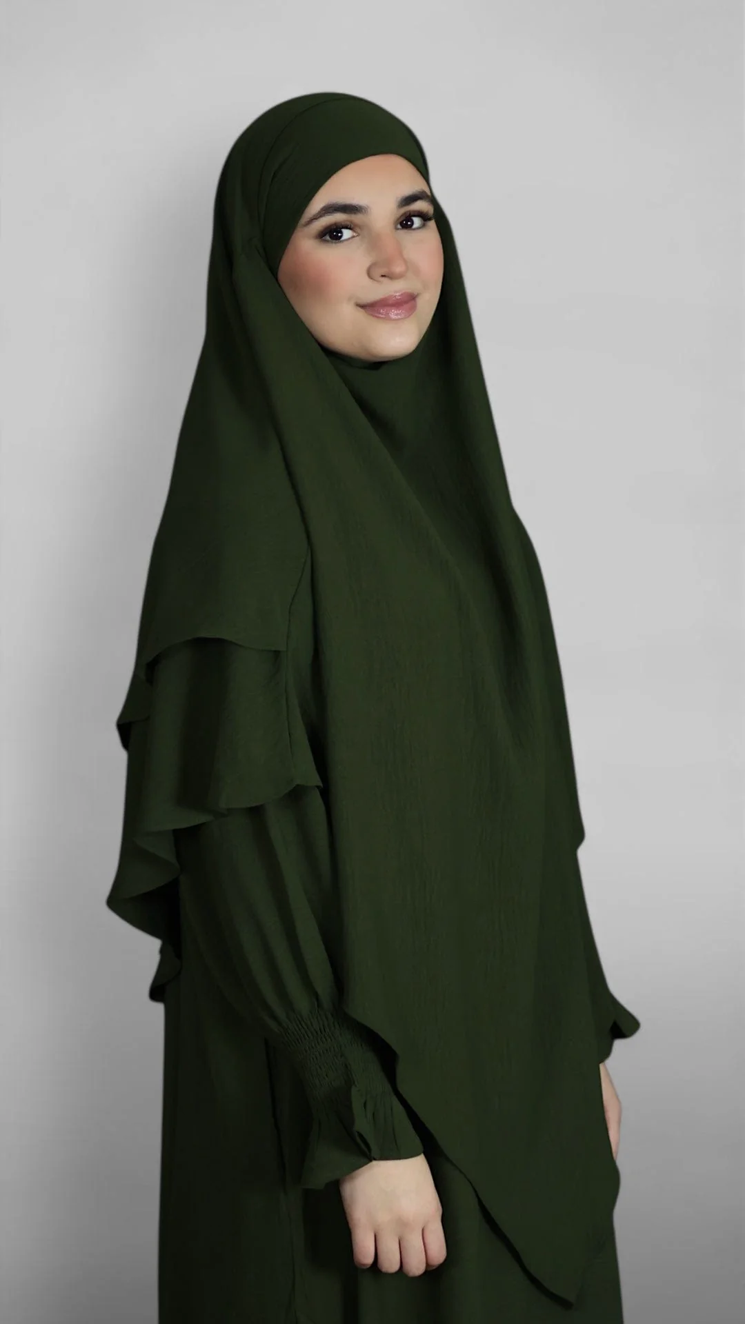 Crinkle Tie-back Khimar 2-lag (Army) - Image 3