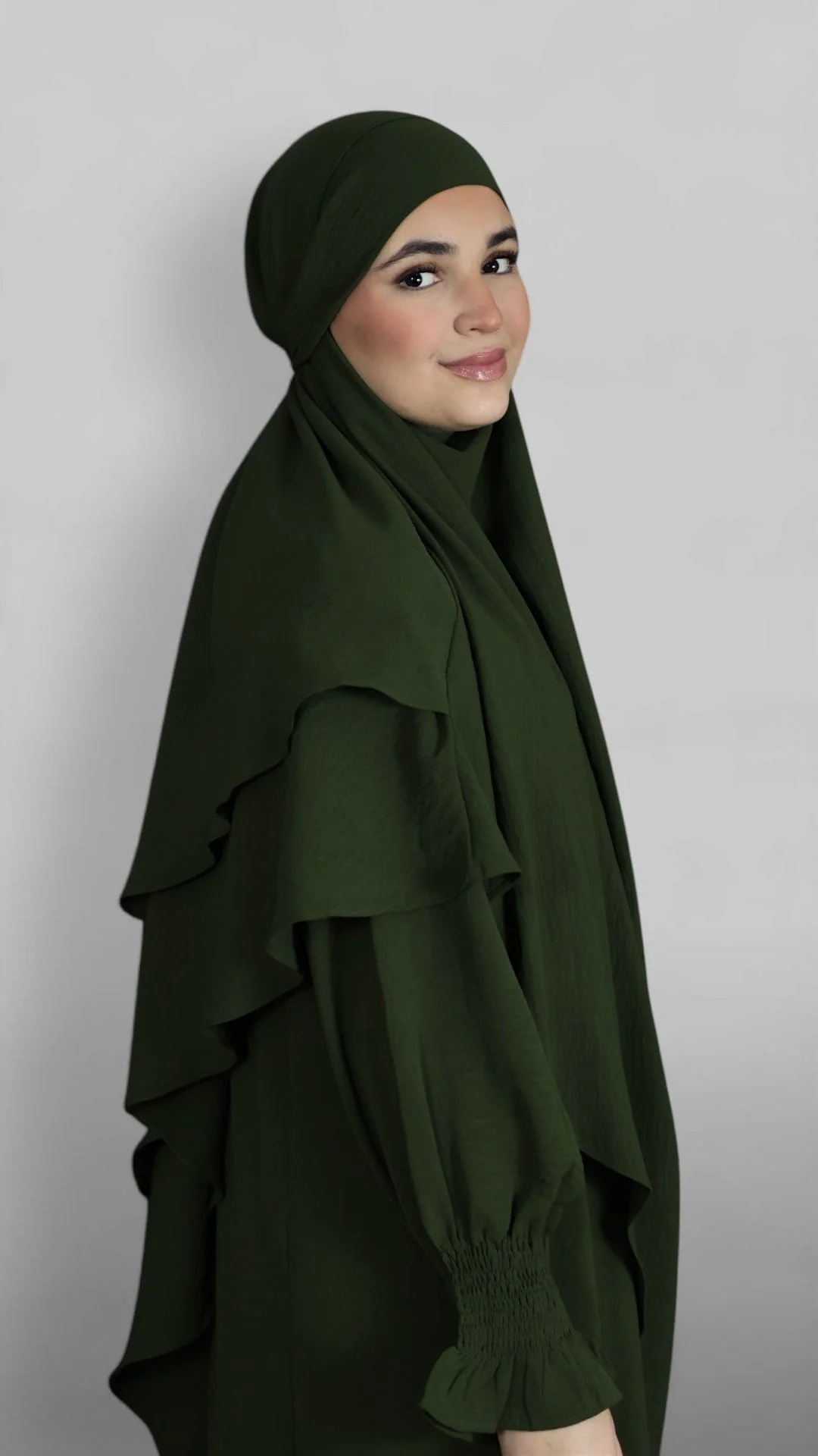 Crinkle Tie-back Khimar 2-lag (Army) - Image 4