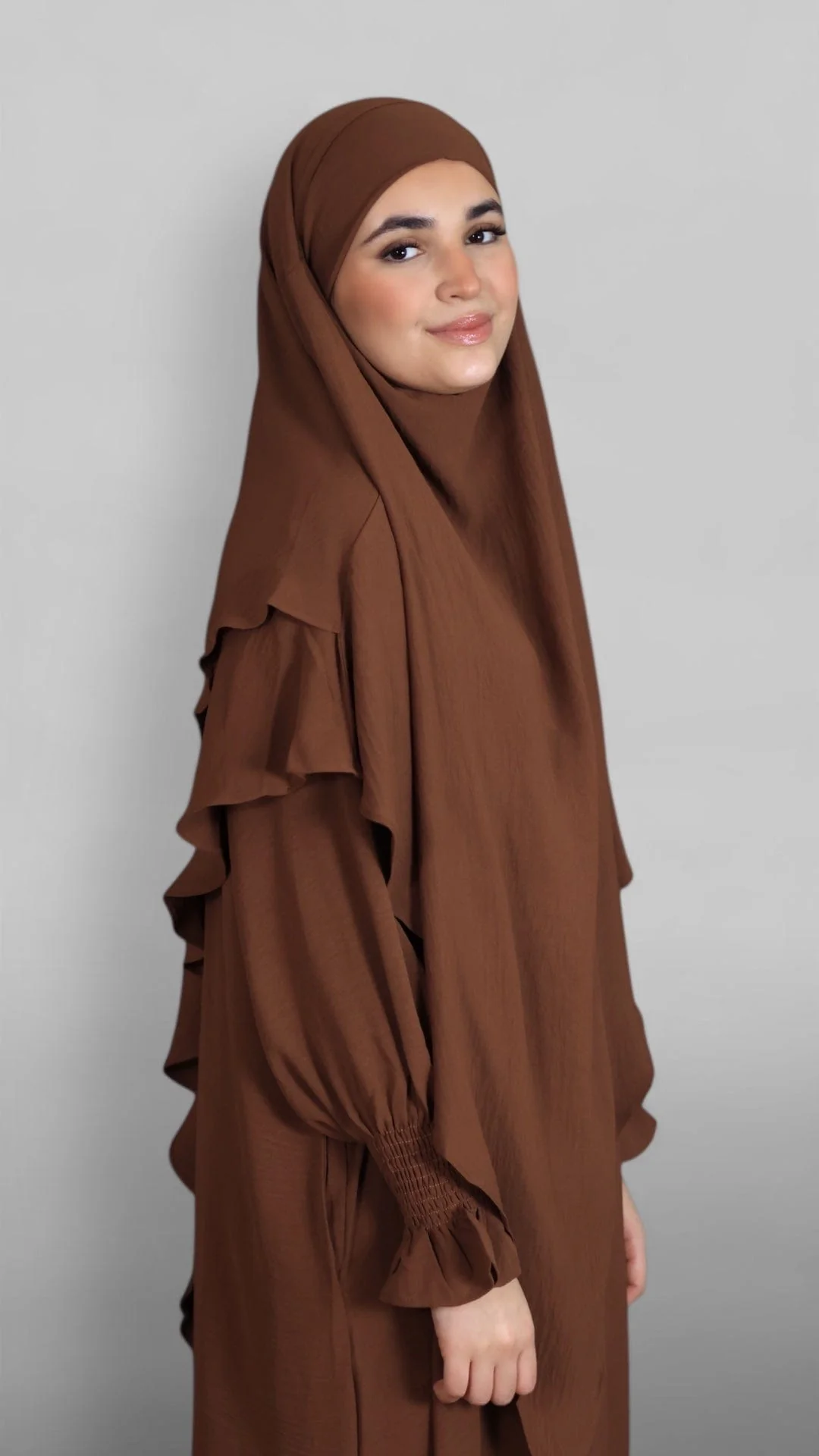 Crinkle Tie-back Khimar 2-lag (Sienna) - Image 3