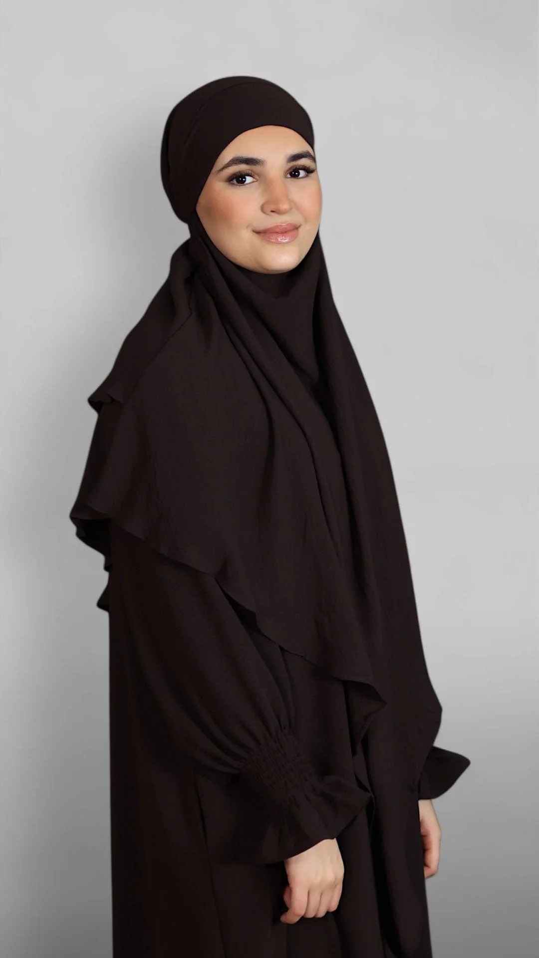 Crinkle Tie-back Khimar 2-lag (Coffee) - Image 4