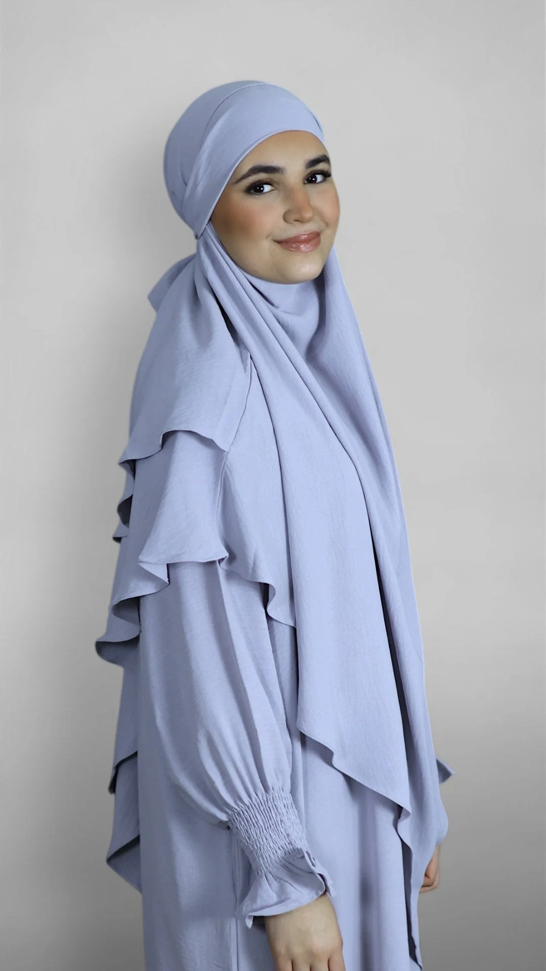 Crinkle Tie-back Khimar 2-lag (Dusty Lavender) - Image 4