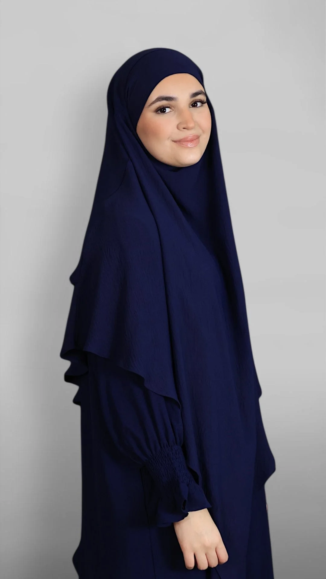 Crinkle Tie-back Khimar 2-lag (Navy) - Image 3