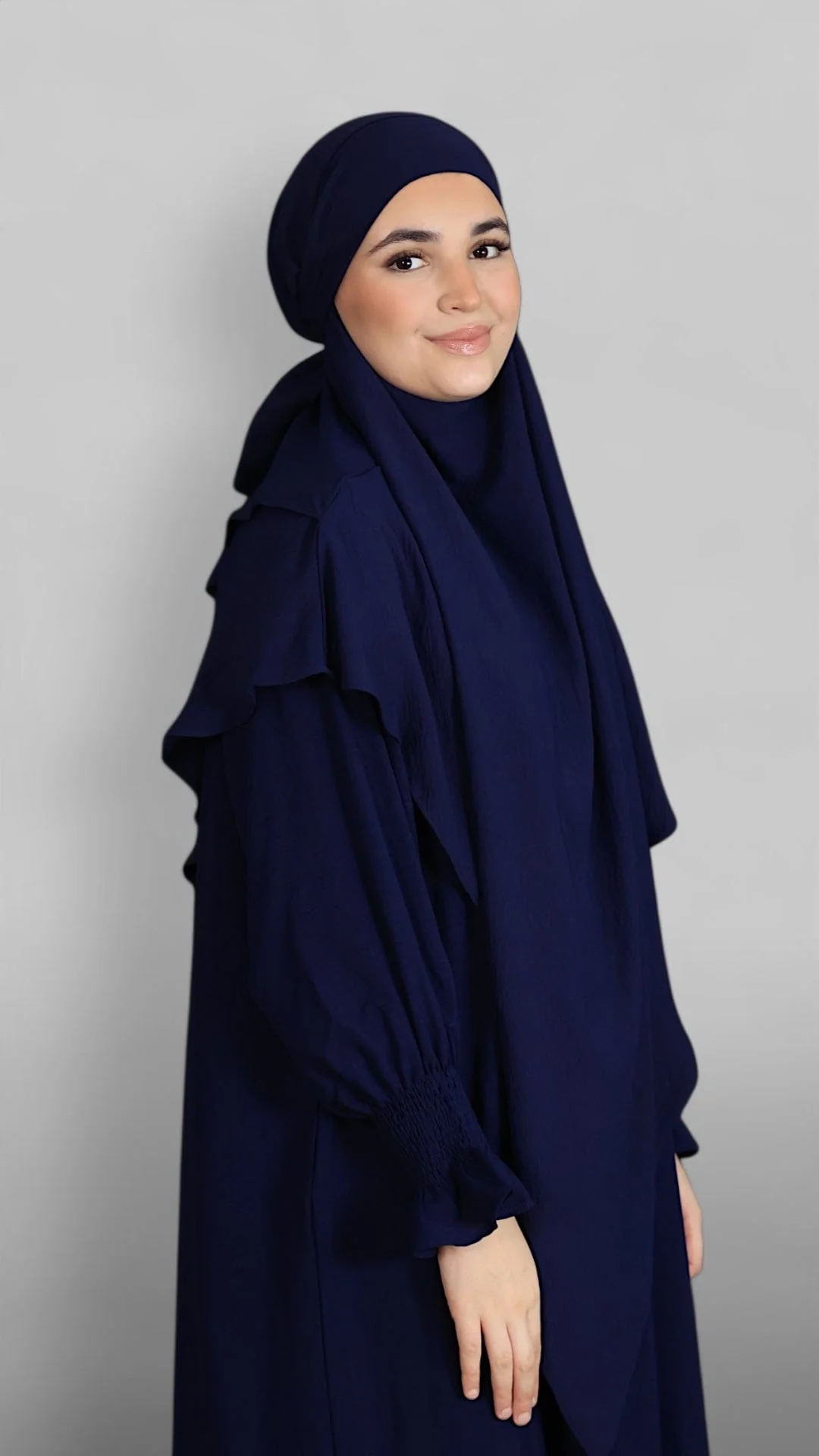 Crinkle Tie-back Khimar 2-lag (Navy) - Image 4
