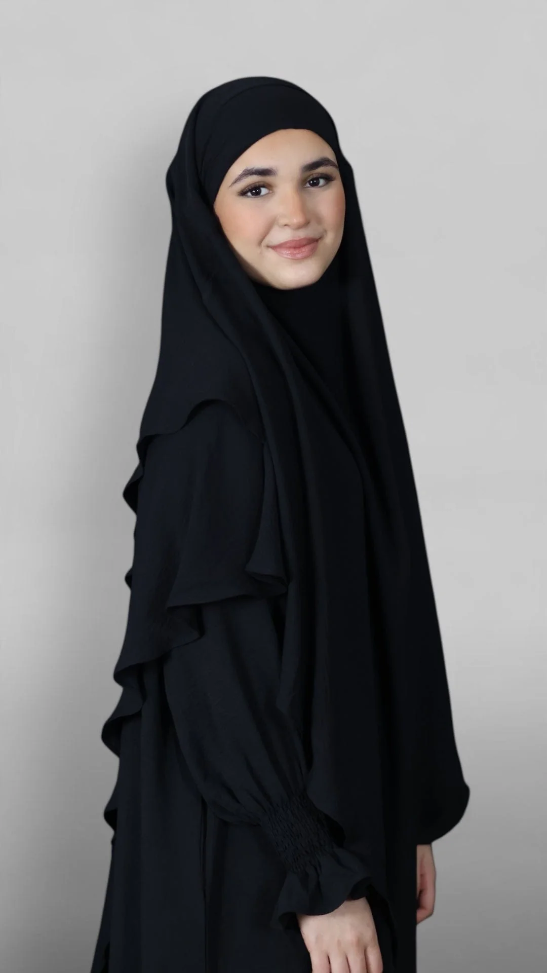 Crinkle Tie-back Khimar 2-lag (Sort) - Image 5