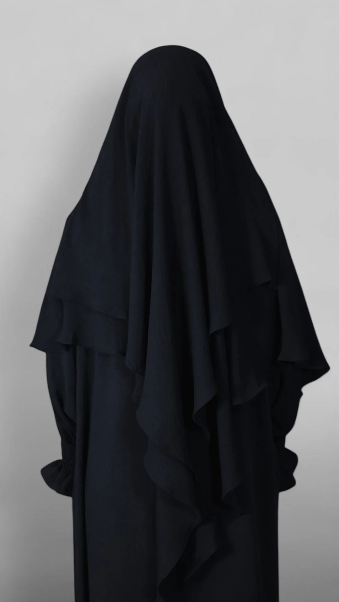Crinkle Tie-back Khimar 2-lag (Sort) - Image 7
