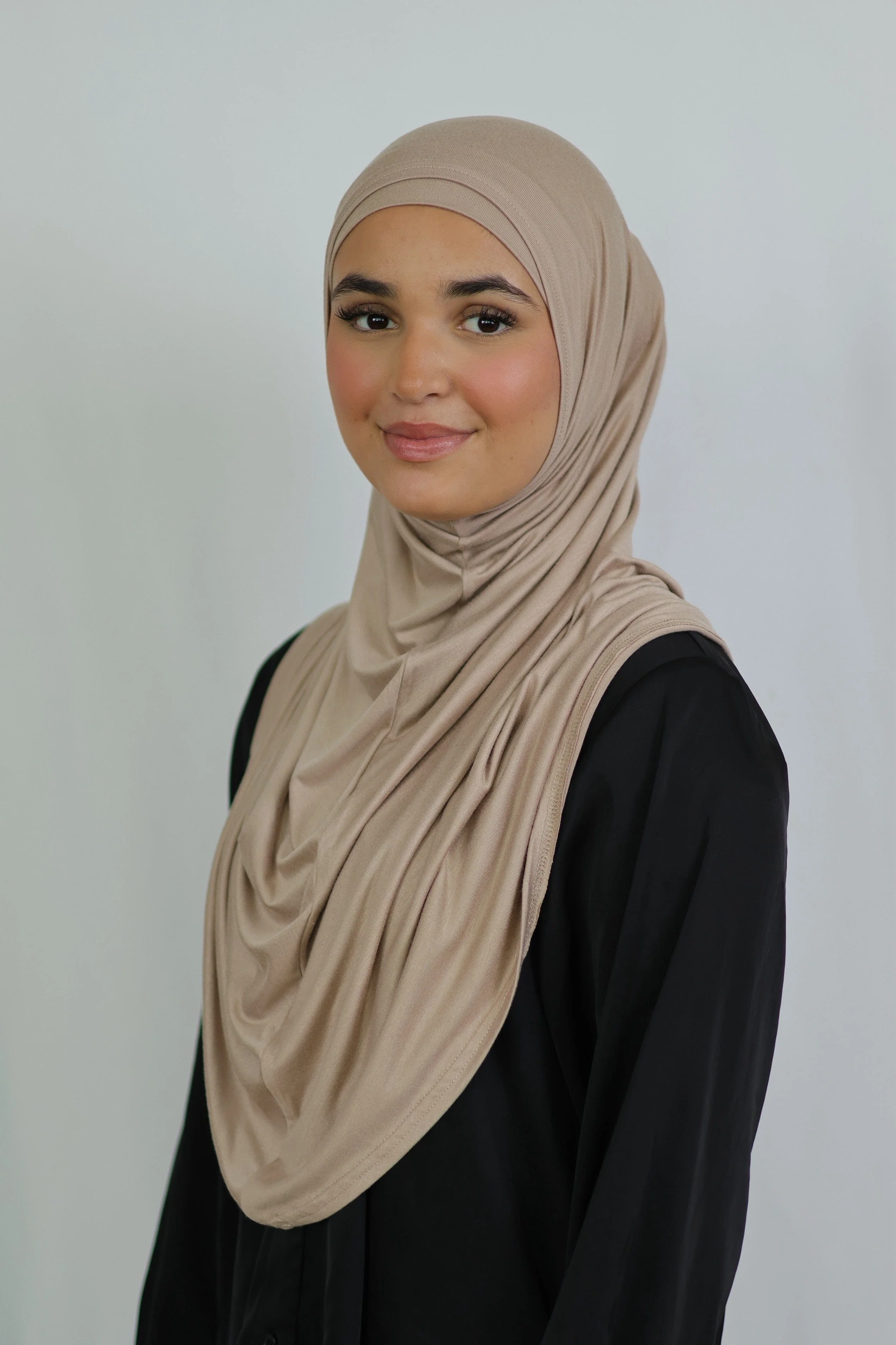 Premium Jersey Instant Khimar (Latte) - Image 2